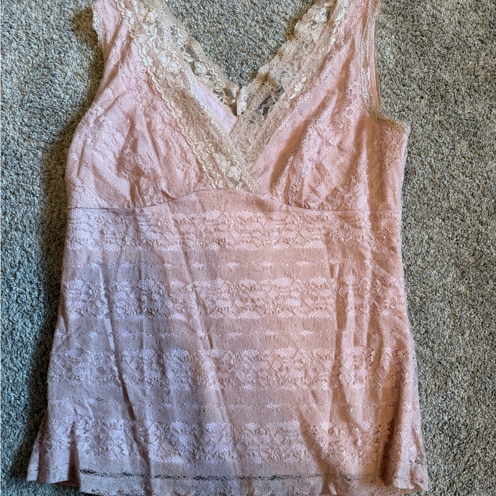 New York & Company Blush Lace V-Neck Top
